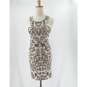 Attitudes By Debra Womens Beaded Mini Body-Con Dress Medium Embellished Retro